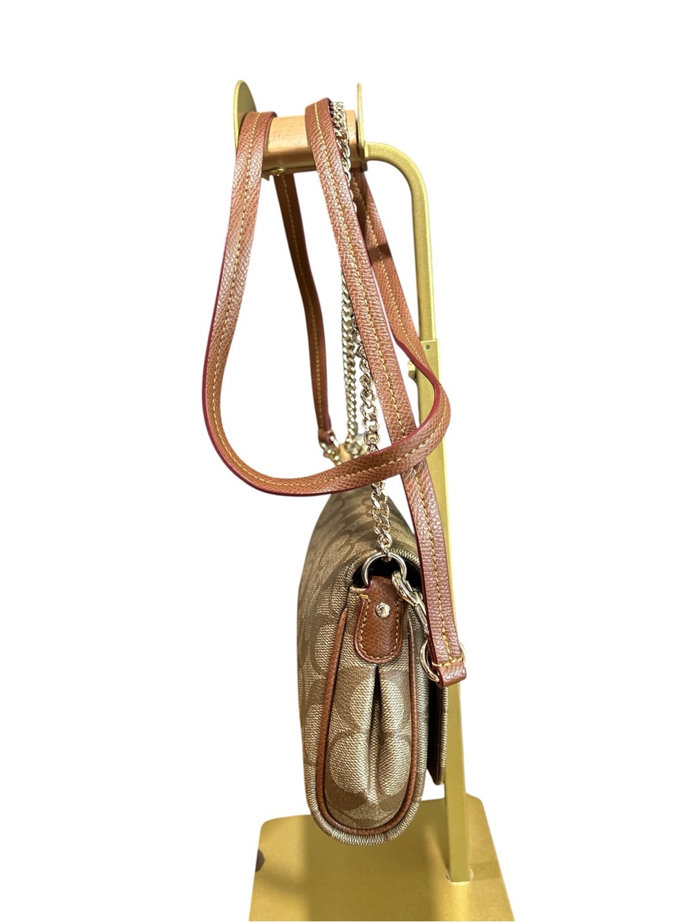 Coach Signature Print Turnlock Shoulder/Crossbody Bag in Tan - Picture 4 of 8